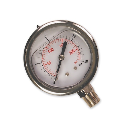 Primefit 0-200 PSI Glycerine Filled Pressure Gauge (Bottom Mount) PGF200B14